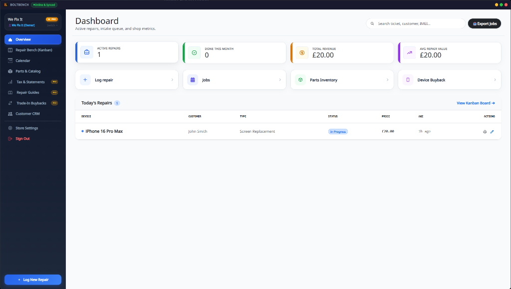 BoltBench POS Workstation Interface